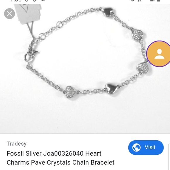 Sterling silver fossil bracelet with heart accents - Picture 3 of 3
